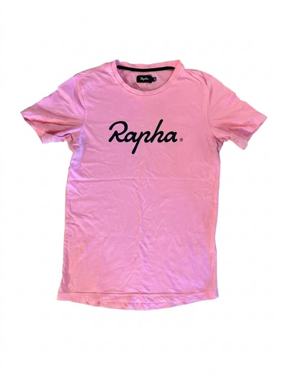 Rapha Pink Short Sleeve Cotton Script Logo Cycling Graphic T-Shirt Men's Sz XS